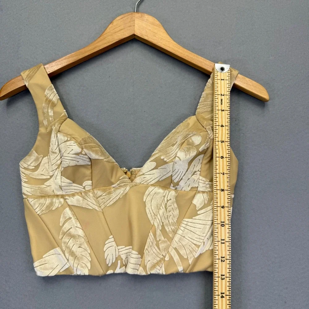 Oh Polly Womens US 0 Nude Velvet Burnout Leaf Corset Crop Top‎ Adjustable Straps